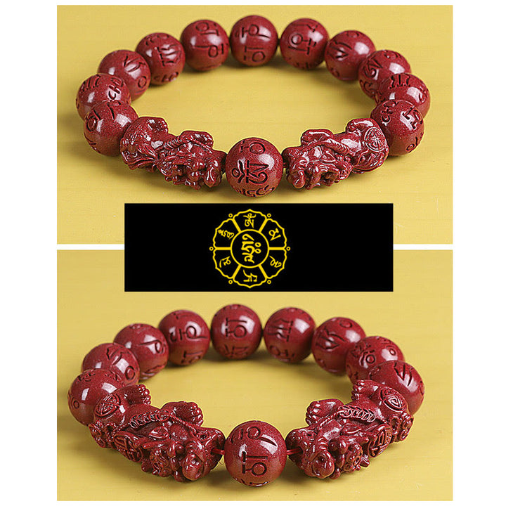 Pulsera de cuentas de cinabrio PiXiu doble Natural Om Mani Padme Hum riqueza y suerte