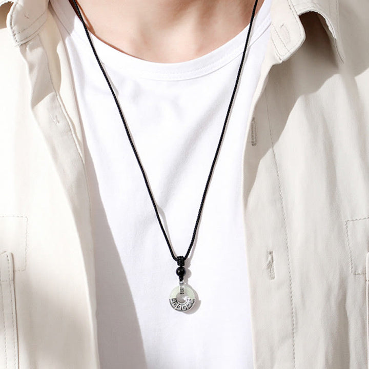 Colgante de collar de prosperidad con hebilla de paz de jade hetiano natural de plata de ley 925 con Buddha Stones