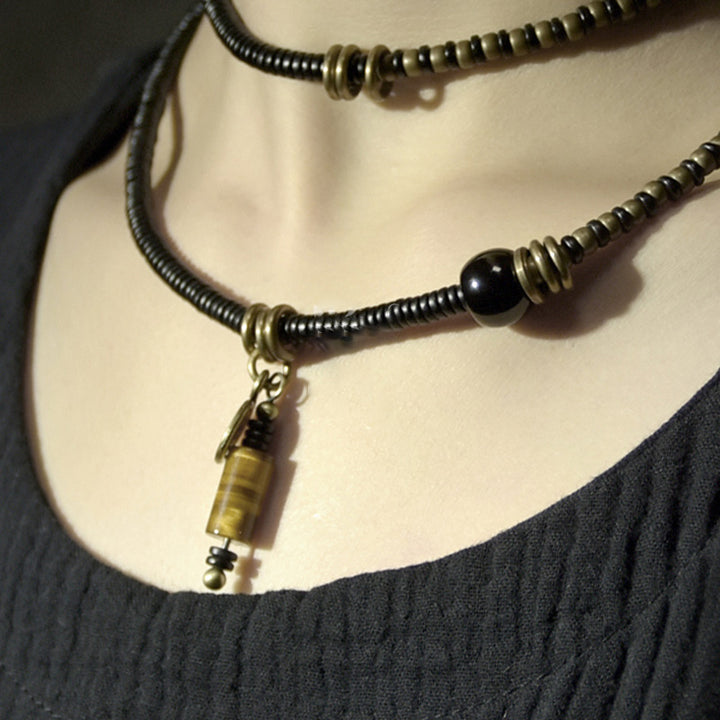 Buddha Stones madera de ébano cuentas Dzi cobre paz pareja pulsera collar colgante