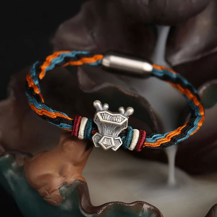 Pulsera de cuerda con nudo de reencarnación colorida, protección del zodíaco chino, Año del Dragón, plata de ley 999 hecha a mano con Buddha Stones