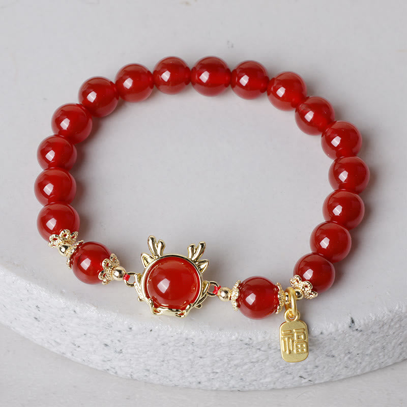 Buddha Stones Año del Dragón Ágata Roja Jade Hebilla de la Paz Pulsera de Éxito del Personaje Fu