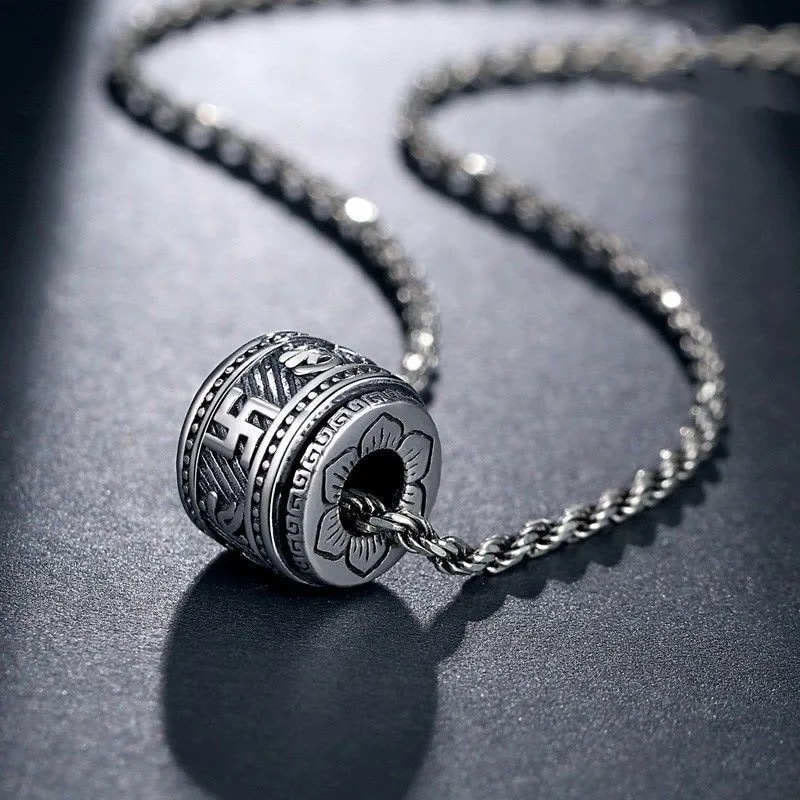 Buddha Stones Colgante de collar de protección Tíbet Om Mani Padme Hum - Plata - Cadena - image 0