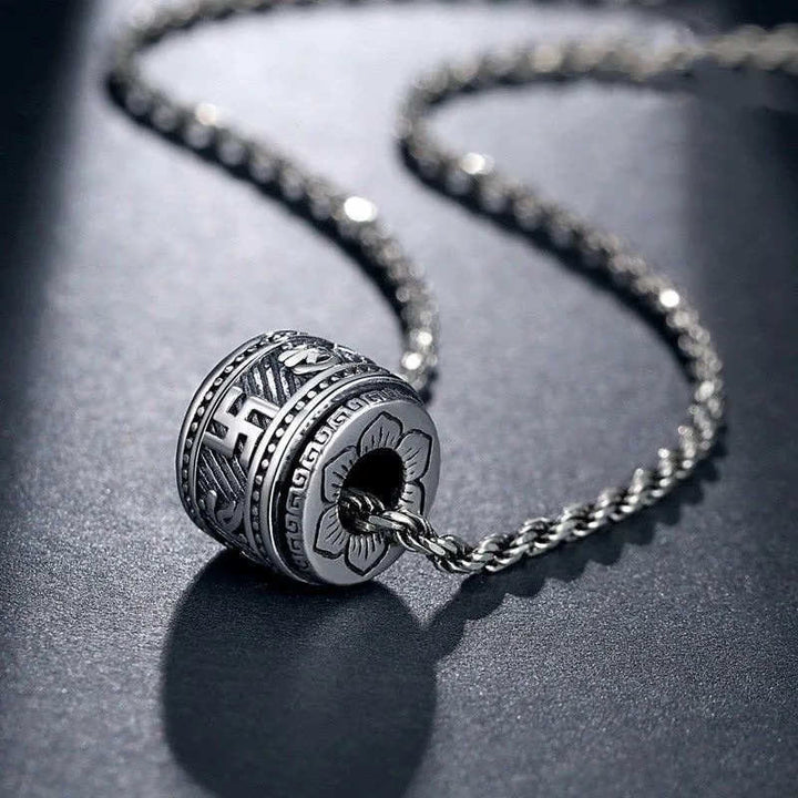 Buddha Stones Colgante de collar de protección Tíbet Om Mani Padme Hum - Plata - Cadena - image 0