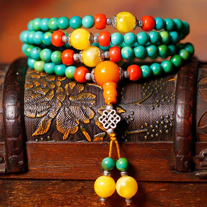 Pulsera de protección de cuentas Dzi de turquesa tibetana con 108 cuentas Mala