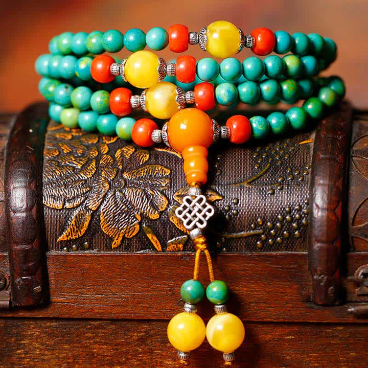 Pulsera de protección de cuentas Dzi de turquesa tibetana con 108 cuentas Mala