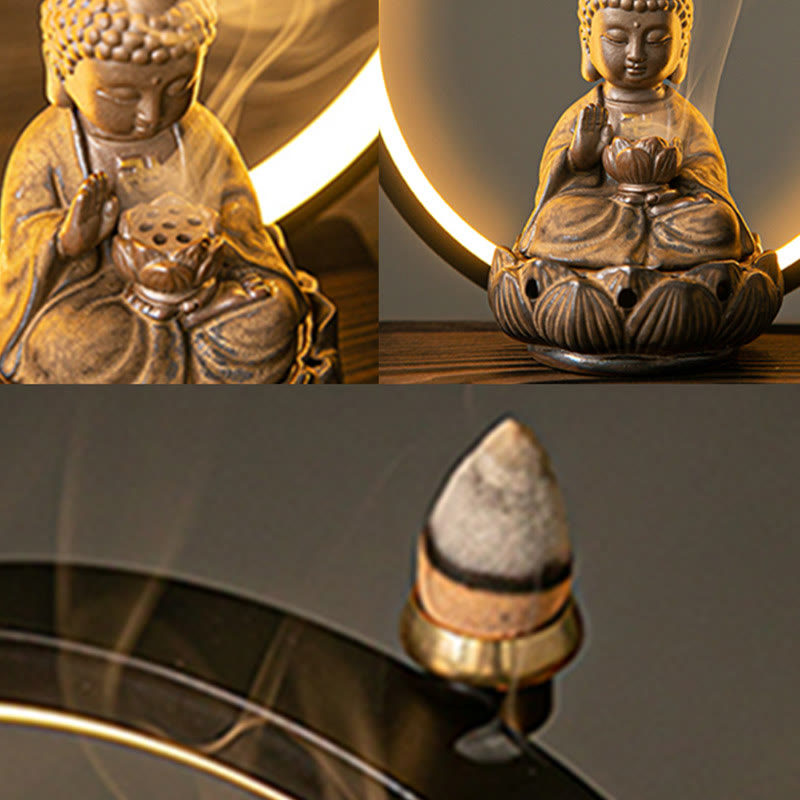 Quemador de incienso de bendición de cerámica con decoración de luz, fuente de humo de reflujo de loto de Buda , Buddha Stones