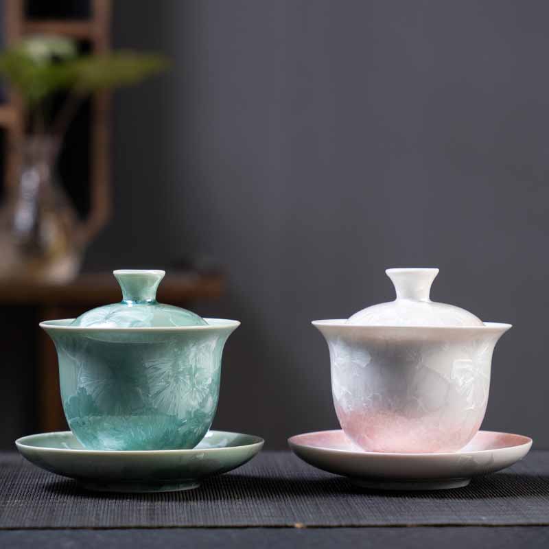 Taza de té de cerámica esmaltada tradicional Gaiwan Sancai con Buddha Stones , taza de té y platillo de Kung Fu con tapa, 180ml