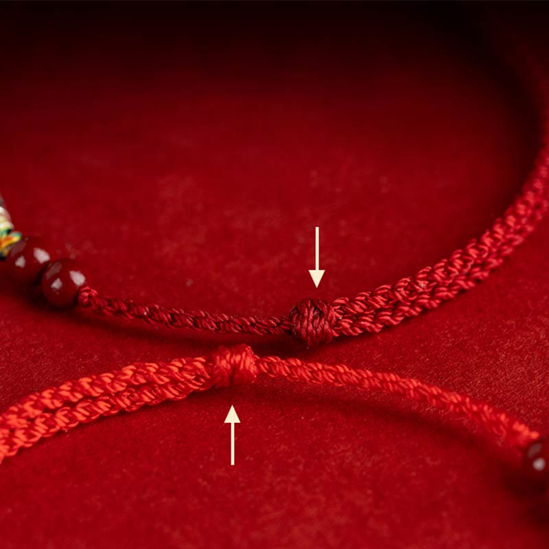 Pulsera tobillera trenzada hecha a mano con cuentas de cinabrio y pez Koi de plata de ley 925 con Buddha Stones