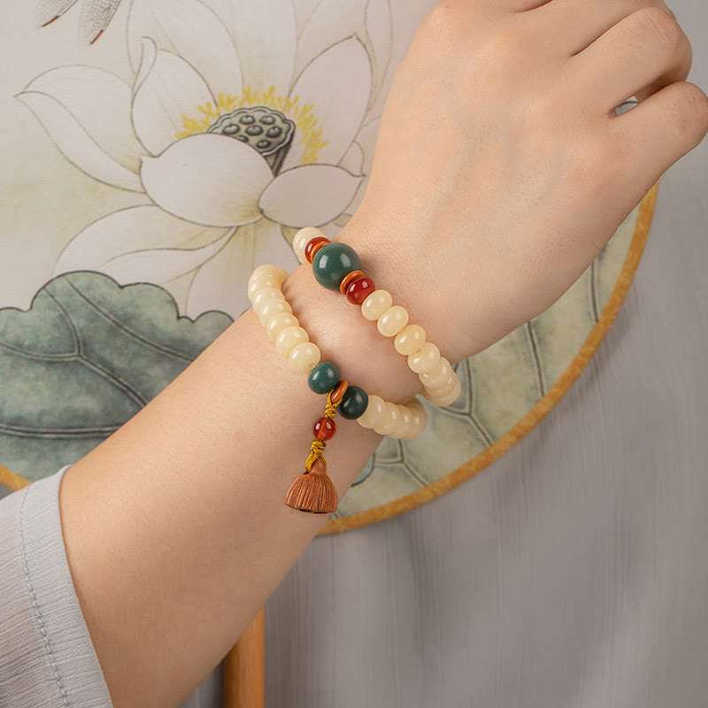 Pulsera de doble vuelta con diseño de vaina de loto y semillas de Bodhi de Buddha Stones