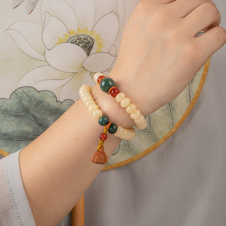 Pulsera de doble vuelta con diseño de vaina de loto y semillas de Bodhi de Buddha Stones