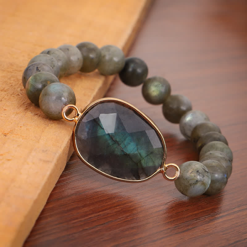 Pulsera de cuentas curativas con soporte de piedra lunar de labradorita natural de Buddha Stones - image 5
