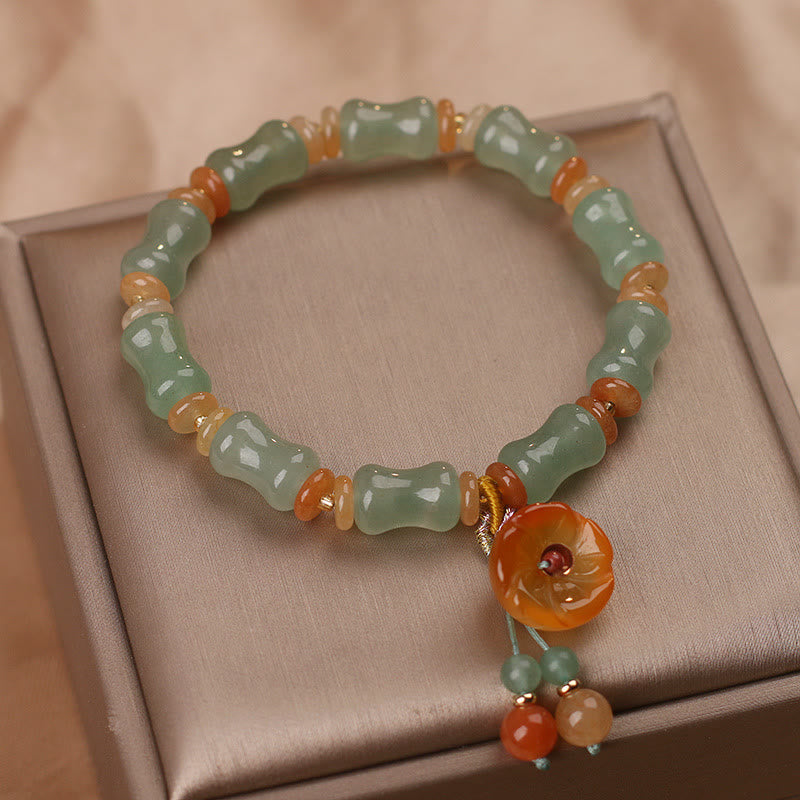 Pulsera de la suerte con patrón de flores de bambú y jade natural de Buddha Stones