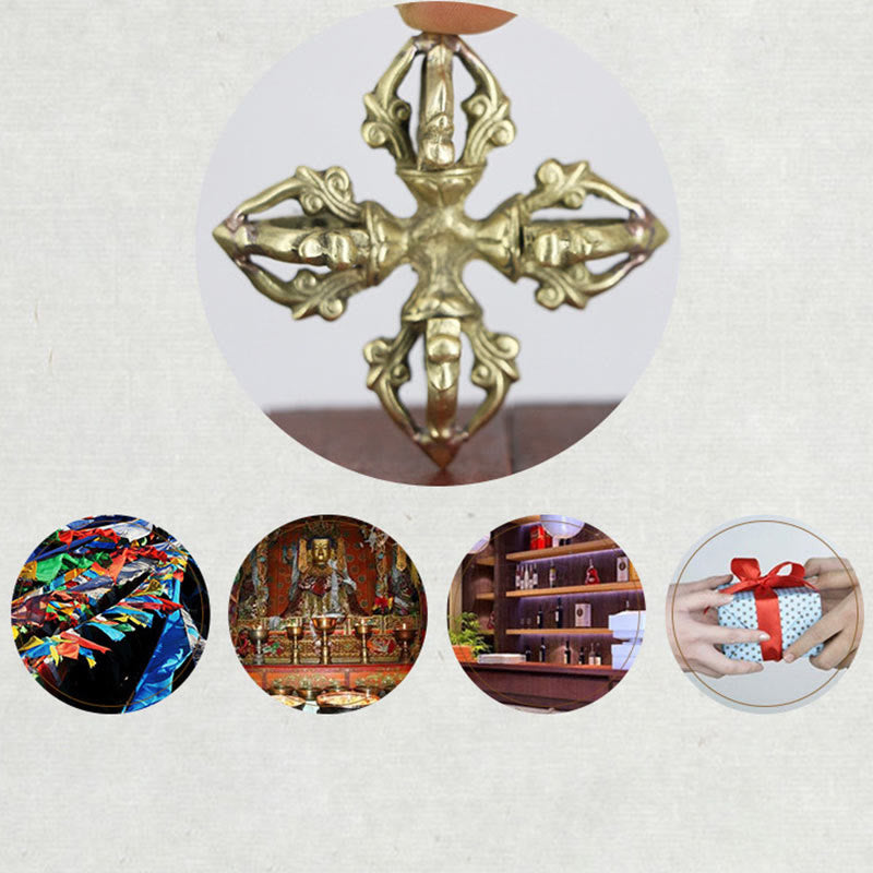 Nepal hecho a mano 5 puntas doble Dorje cobre fuerza Vajra