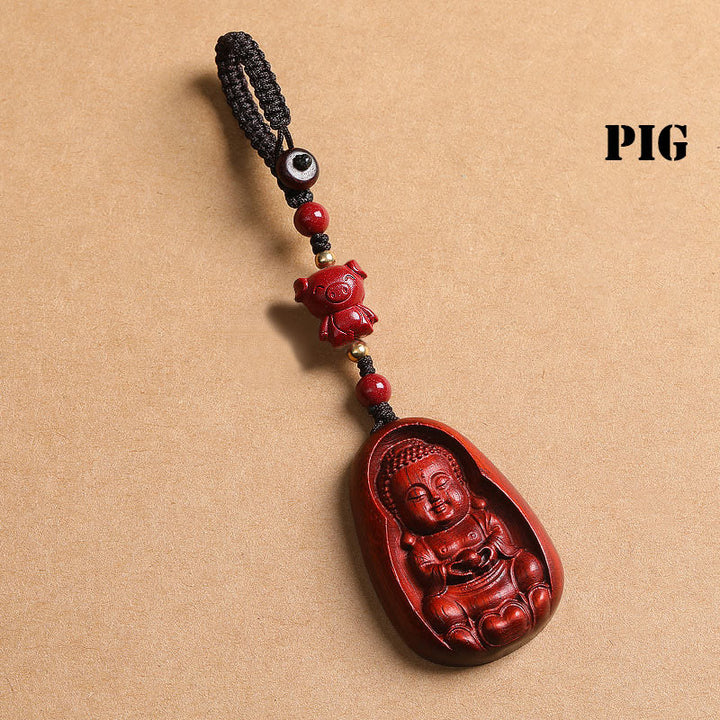 Llavero de protección con amuleto del zodiaco chino, Buddha Stones , hoja pequeña, sándalo rojo, Buda, cinabrio