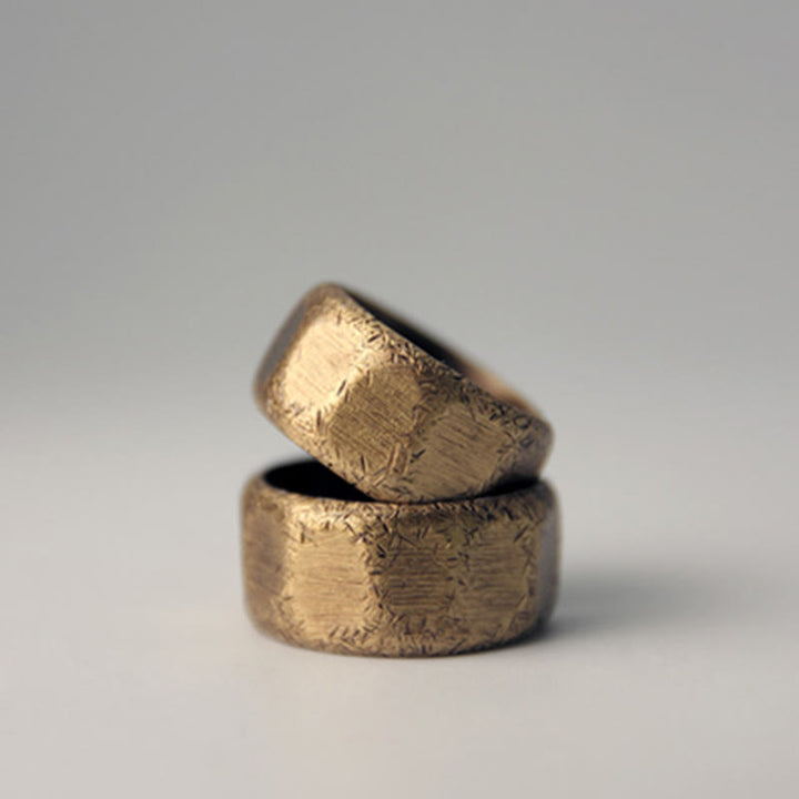 Anillo de riqueza esmerilado de latón y cobre de diseño simple tibetano - image 10
