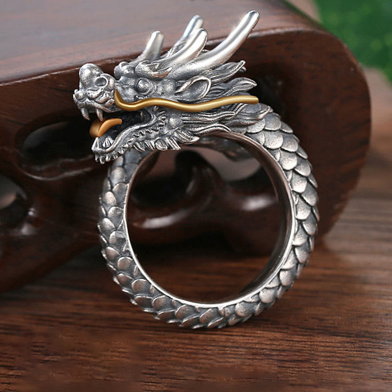 Anillo ajustable de fuerza de protección con diseño de dragón vintage de plata de ley 925 con Buddha Stones - image 10