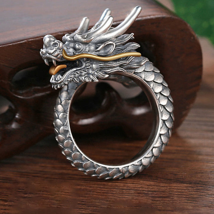 Anillo ajustable de fuerza de protección con diseño de dragón vintage de plata de ley 925 con Buddha Stones - image 10