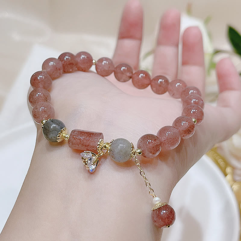 Pulsera de amor con piedra lunar de cuarzo fresa natural de Buddha Stones