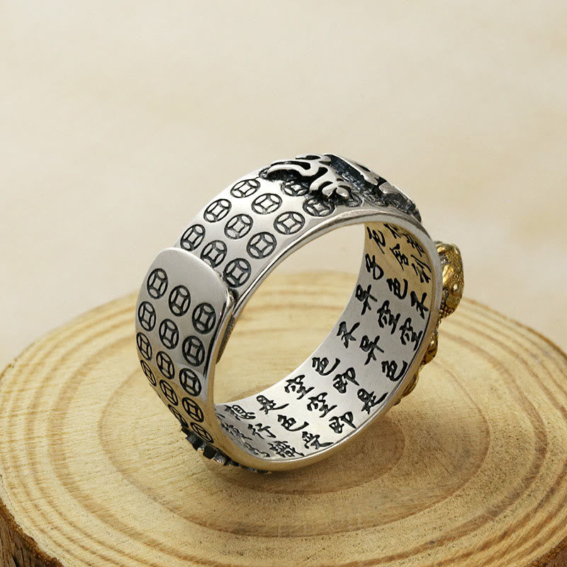 Buddha Stones tibetanas de plata de ley 990 Om Mani Padme Hum PiXiu Dorje Vajra corazón Sutra grabado anillo de riqueza