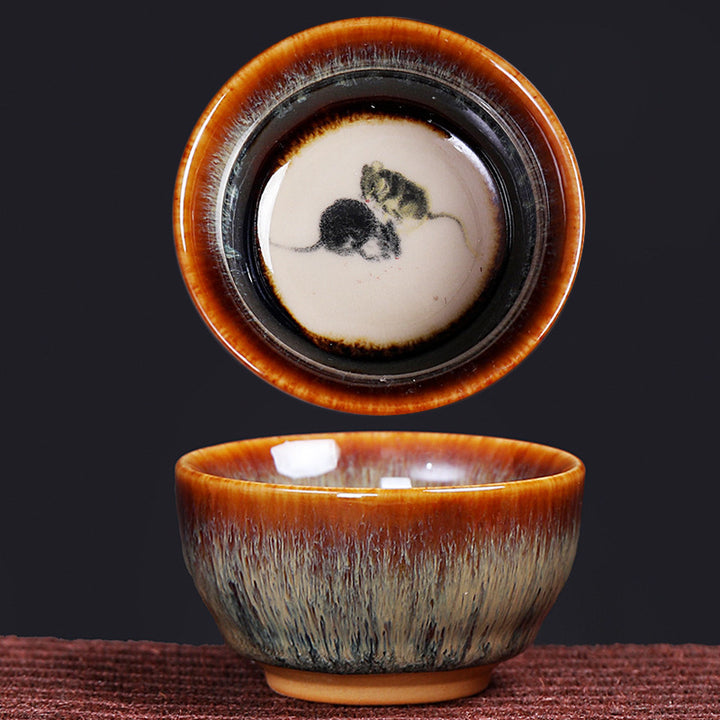 Taza de té de cerámica con diseño del zodíaco chino, 12 Buddha Stones, Kung Fu Jian, taza de té chino Zhan, 73ml