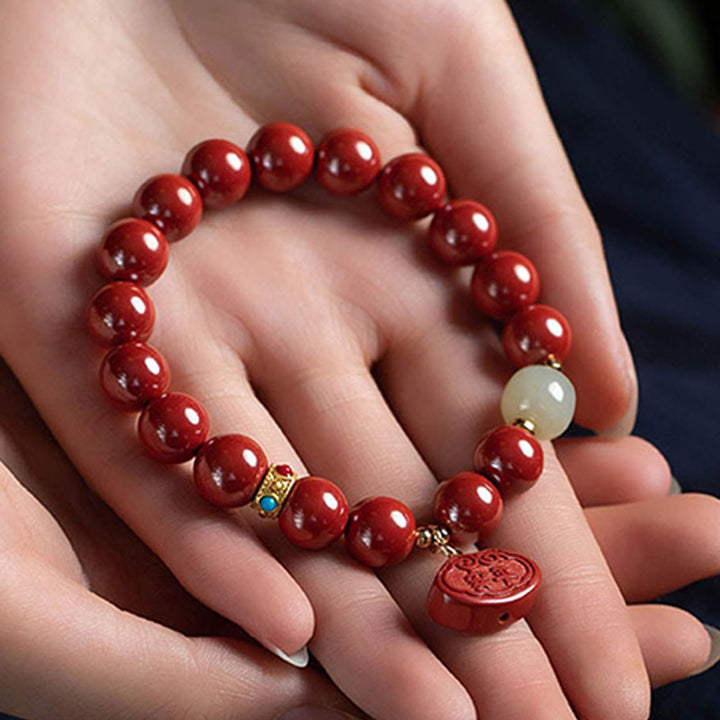 Pulsera con dijes de protección curativa de jade cinabrio con Buddha Stones