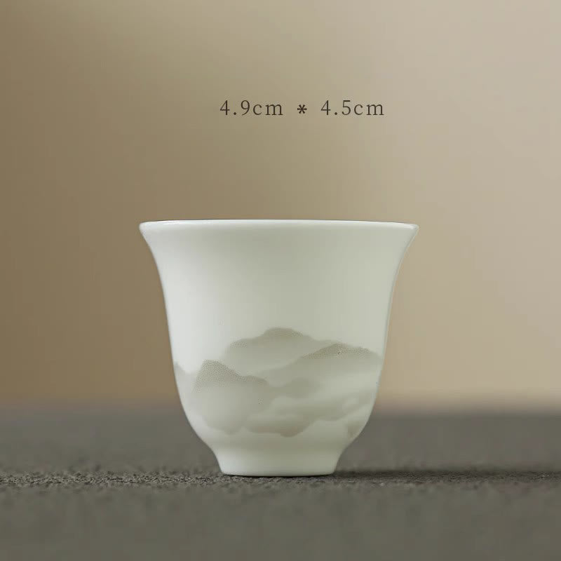 Buddha Stones Pintura De Tinta Vintage Montaña Porcelana Blanca Cerámica Gaiwan Sancai Taza De Té Kung Fu Taza De Té Y Platillo Con Tapa Utensilio De Té Tetera