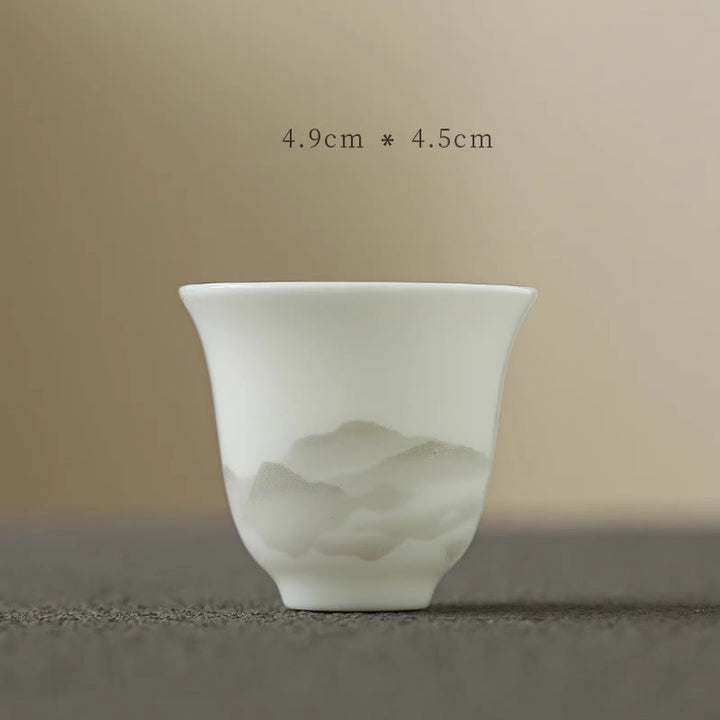 Buddha Stones Pintura De Tinta Vintage Montaña Porcelana Blanca Cerámica Gaiwan Sancai Taza De Té Kung Fu Taza De Té Y Platillo Con Tapa Utensilio De Té Tetera