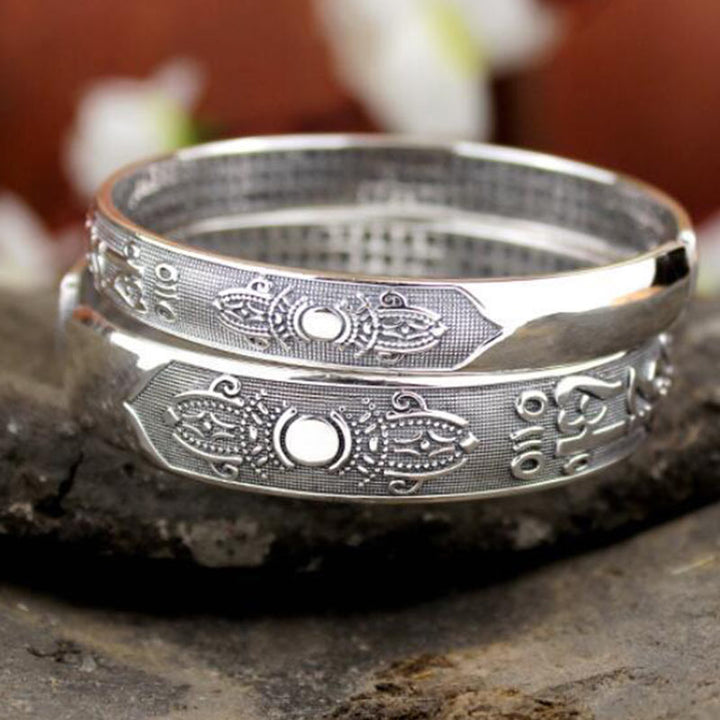 Brazalete de pulsera de oración y meditación de cobre blanco sánscrito tibetano con Buddha Stones