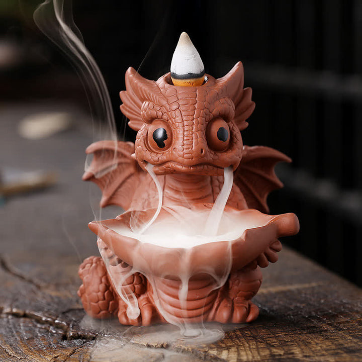 Precioso dinosaurio de arcilla púrpura, fuente de humo de reflujo, decoración de quemador de incienso curativo