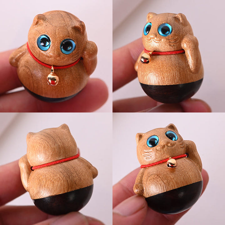 Buddha Stones Mini gato de la suerte gatito Phoebe Zhennan decoración de bendición de madera - image 8