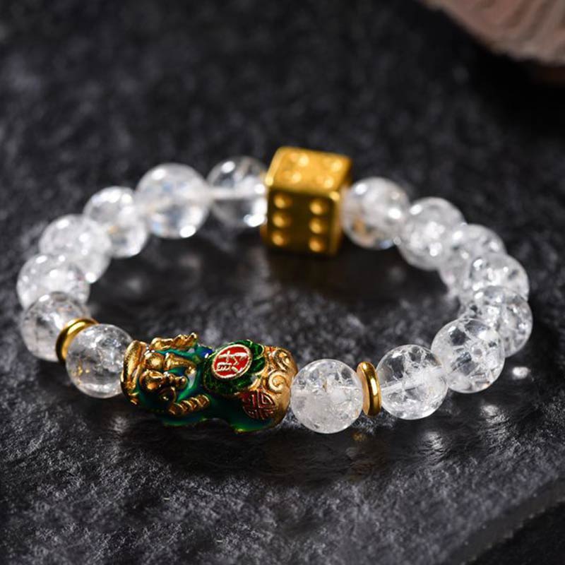 Pulsera de riqueza con dados de cristal blanco Pixiu que cambia de color con Buddha Stones