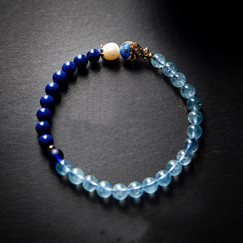 Pulsera curativa de peces de lazurita de aguamarina natural de Buddha Stones
