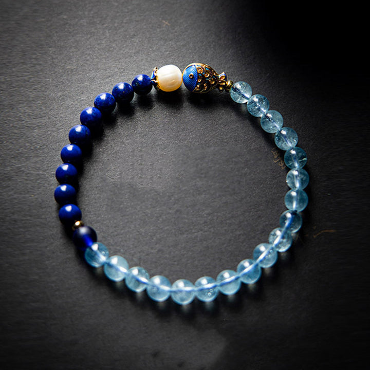 Pulsera curativa de peces de lazurita de aguamarina natural de Buddha Stones