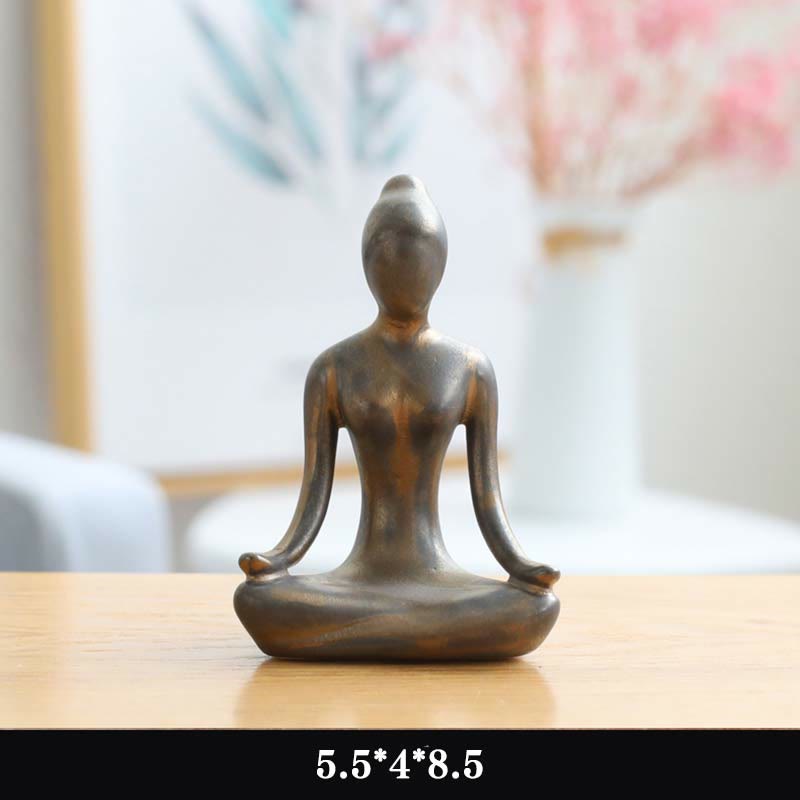 Decoración espiritual de la escultura de la estatuilla de la cerámica del ejercicio de la meditación del yoga abstracto - Oro - Meditación - image 8