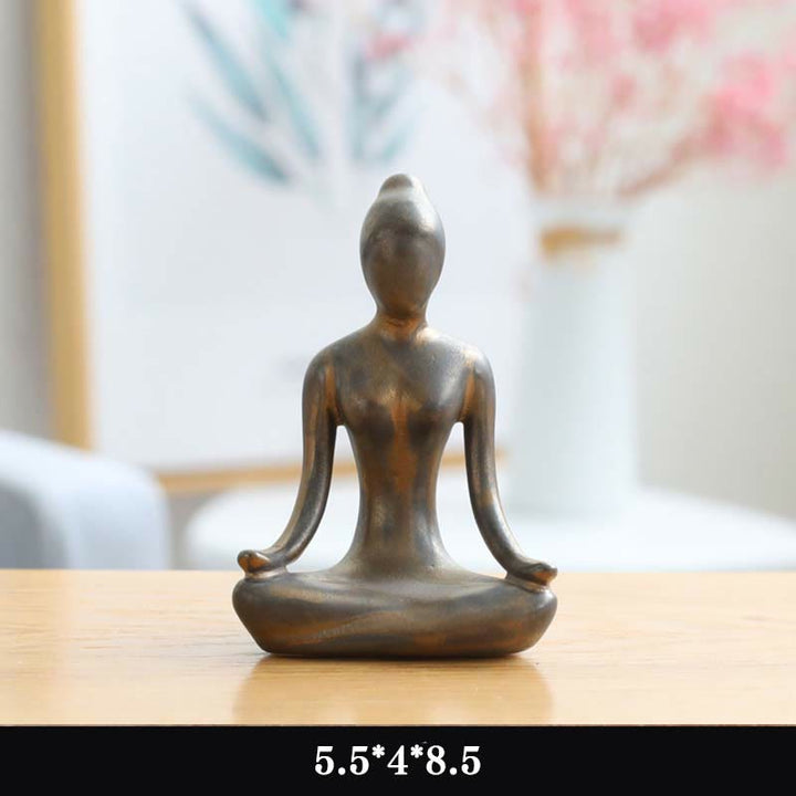 Decoración espiritual de la escultura de la estatuilla de la cerámica del ejercicio de la meditación del yoga abstracto - Oro - Meditación - image 8