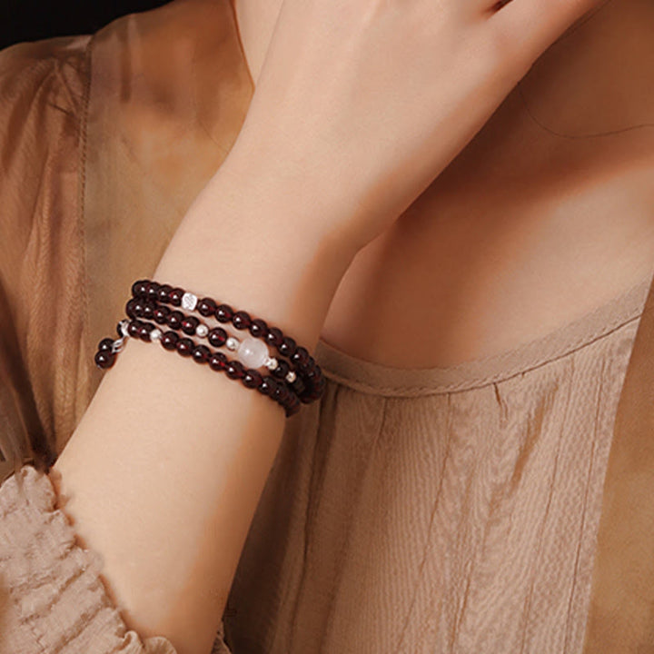 Pulsera de triple vuelta con protección para ojos de gato, granate natural, plata de ley 925 con Buddha Stones - image 10