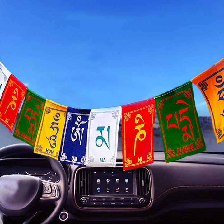 Bendición tibetana Windhorse Om Mani Padme Hum decoración de bandera de oración para coche al aire libre