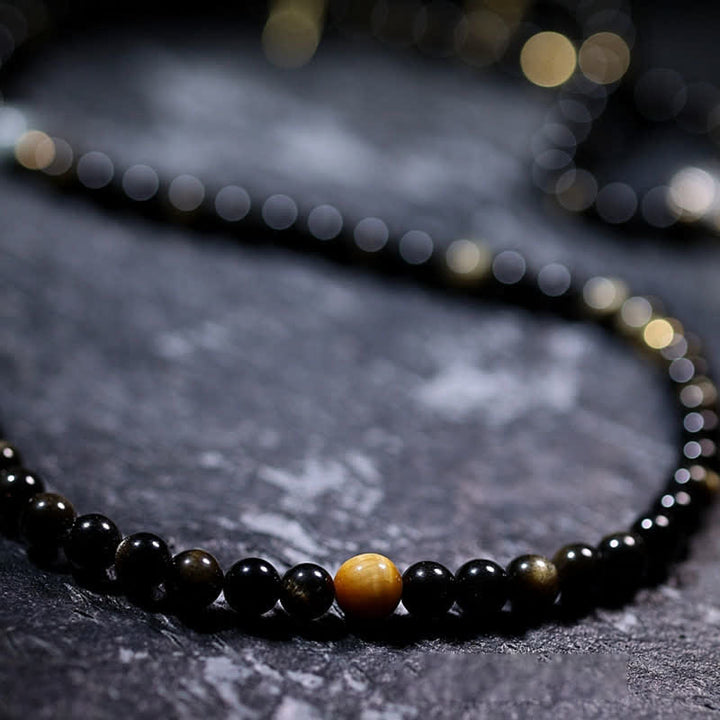 Pulsera de riqueza de piedra de ojo de águila de ojo de tigre de obsidiana con brillo dorado de 108 cuentas Mala
