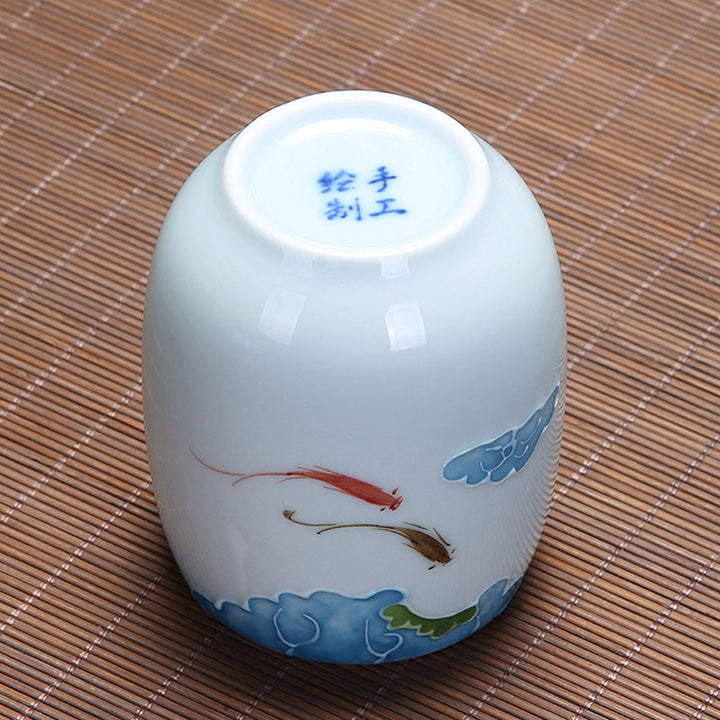 Taza de té de cerámica con Buddha Stones, pez Koi, paisaje de loto, diente de león, flor de peonía, taza de té de Kung Fu