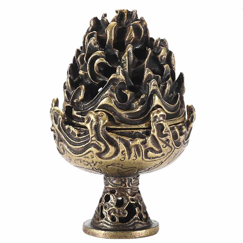 Quemador de incienso tibetano de aleación de cobre para meditación con patrón de montaña Mini