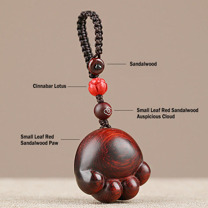Buddha Stones hoja pequeña sándalo rojo sándalo verde madera de ébano gato de la suerte garra protección llavero