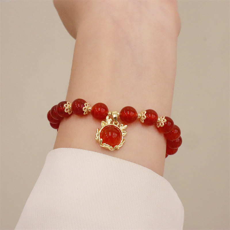 Buddha Stones Año del Dragón Ágata Roja Jade Hebilla de la Paz Pulsera de Éxito del Personaje Fu