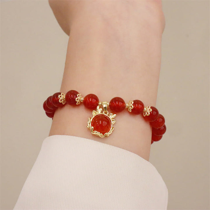 Buddha Stones Año del Dragón Ágata Roja Jade Hebilla de la Paz Pulsera de Éxito del Personaje Fu