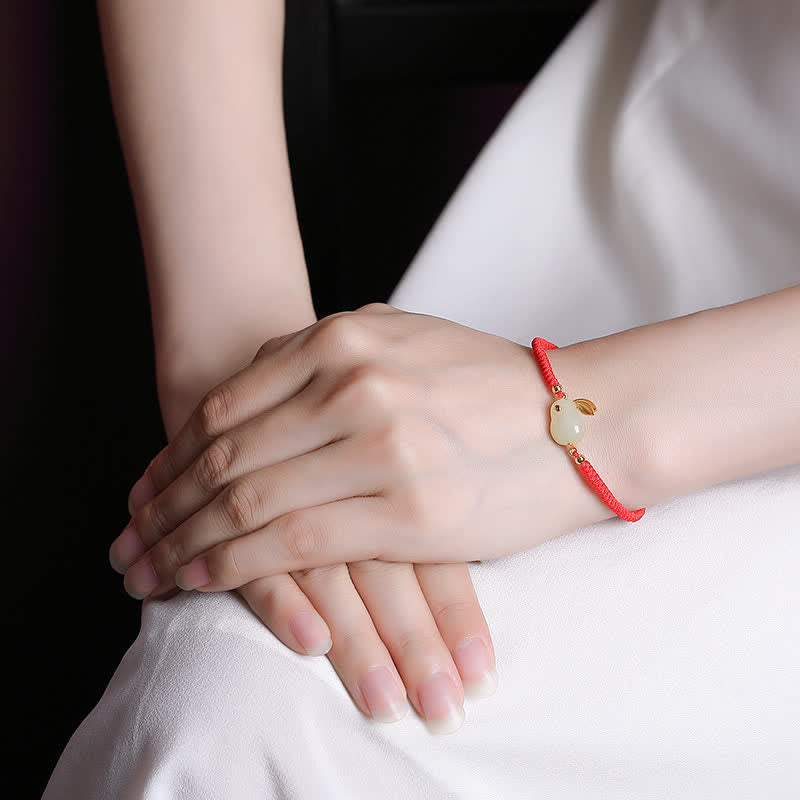 Pulsera de protección con hilo rojo de la suerte de jade blanco hetiano del año del conejo de plata de ley 925 con Buddha Stones - image 1