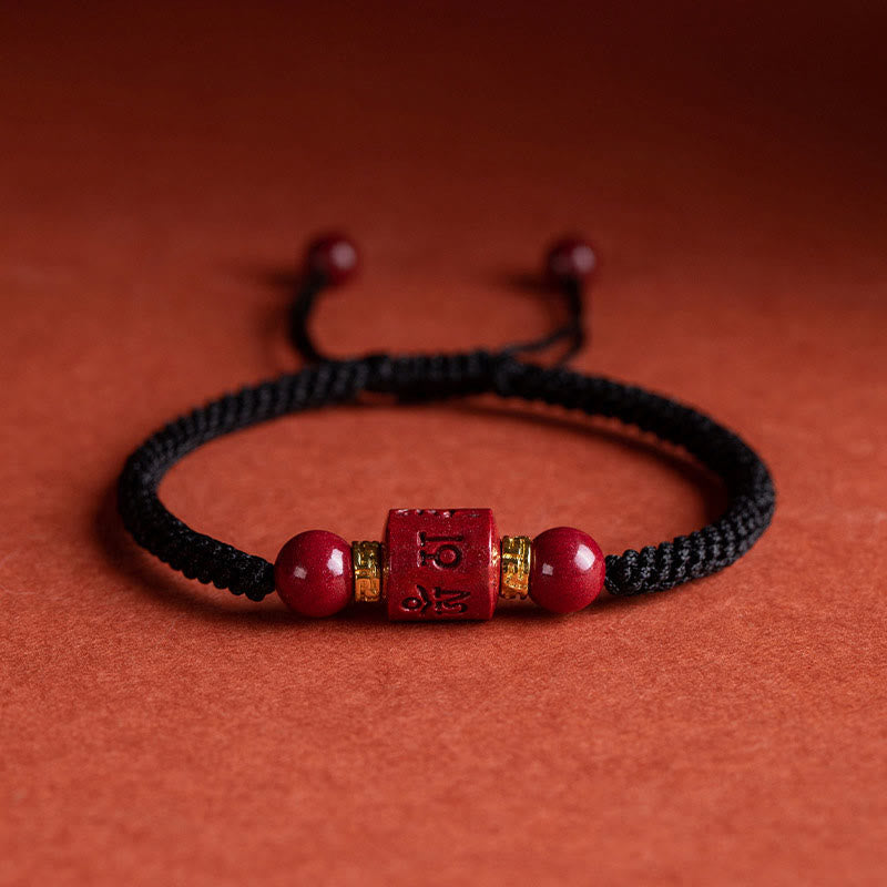 Pulsera trenzada con Buddha Stones, cinabrio del Tíbet, Om Mani Padme Hum, bendición grabada