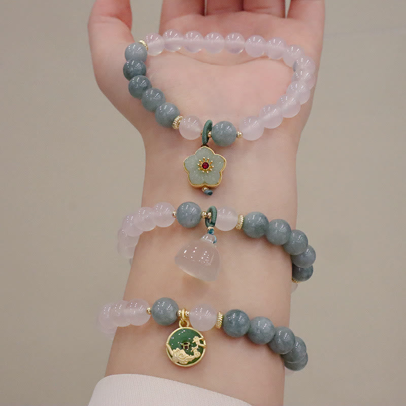 Pulsera de protección con hebilla de paz, flor de loto, Jade, ágata blanca, Buddha Stones