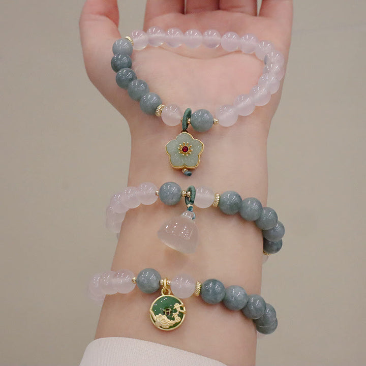 Pulsera de protección con hebilla de paz, flor de loto, Jade, ágata blanca, Buddha Stones