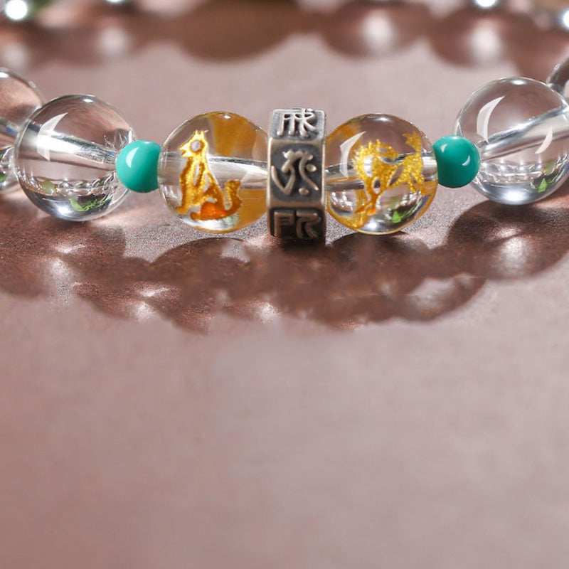 Buddha Stones de Plata de Ley 925, pulsera curativa de Jade Hetian de cristal blanco, Buda natal del zodíaco chino, grupos propicios