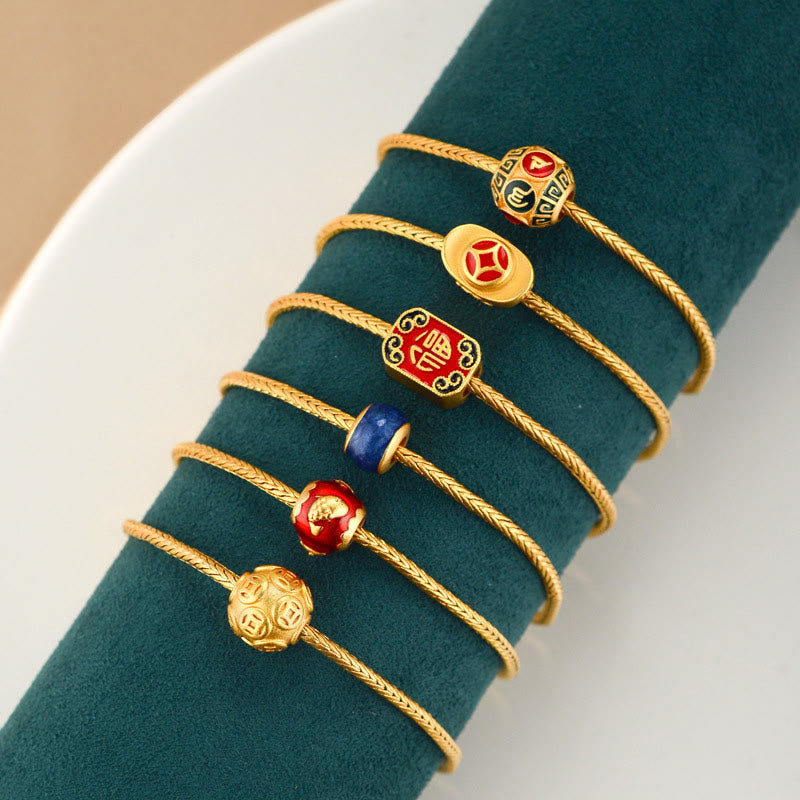Pulsera tibetana de oro de 18 quilates con Buddha Stones , Om Mani Padme Hum, pez koi de la suerte, personaje Fu, moneda de cobre, lingote, paz - image 1