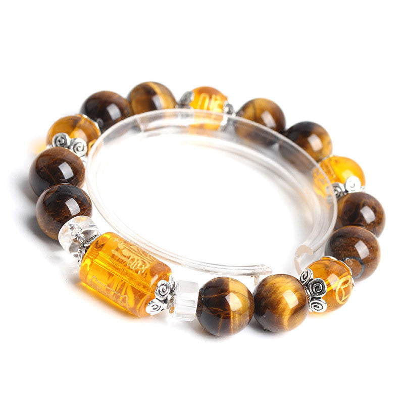 Pulsera de prosperidad y fortuna con cuentas de ojo de tigre y Buddha Stones